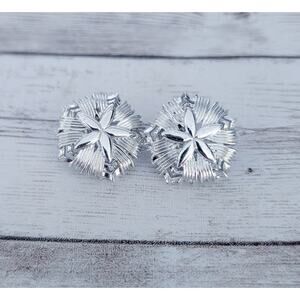 Vintage Clip On Earrings Silver Tone Starfish Like Design Stamped STAR